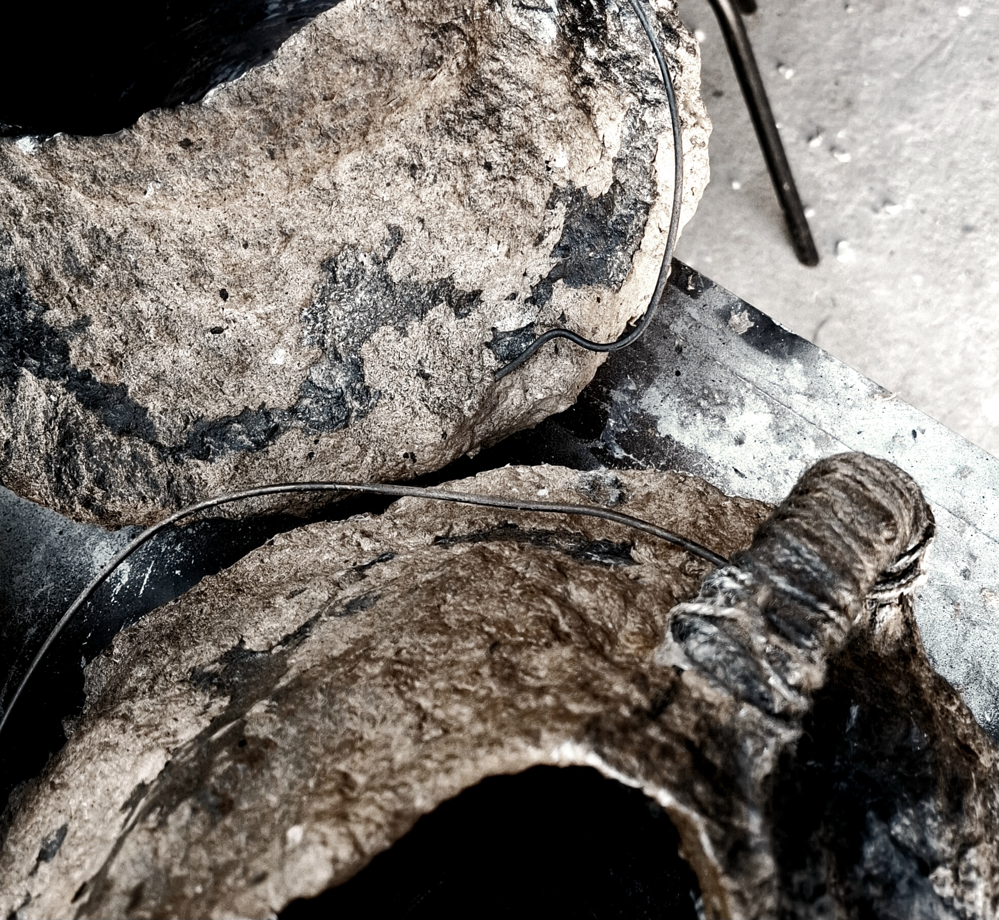 Close-up detail of a sculptural work